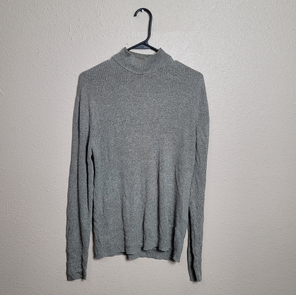 Perry Ellis Silk Blend Mock Ribbed Neck Men’s Size L Basic Heather Gray